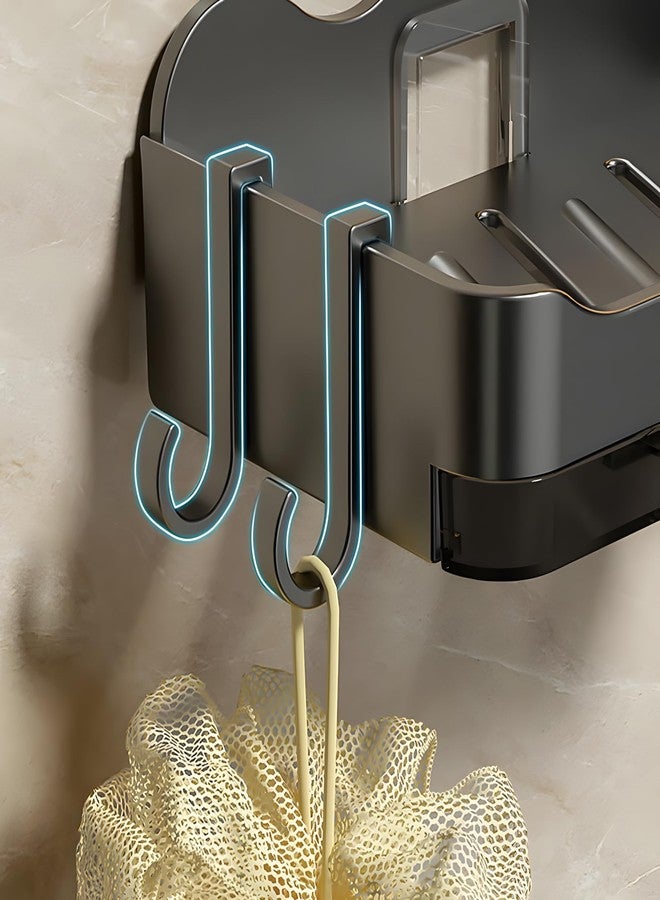 MIORAH Soap Holder for Bathroom | Self Adhesive, No-Drill Holder with Drip Tray | 2 Hooks for Extra Storage - Image 5